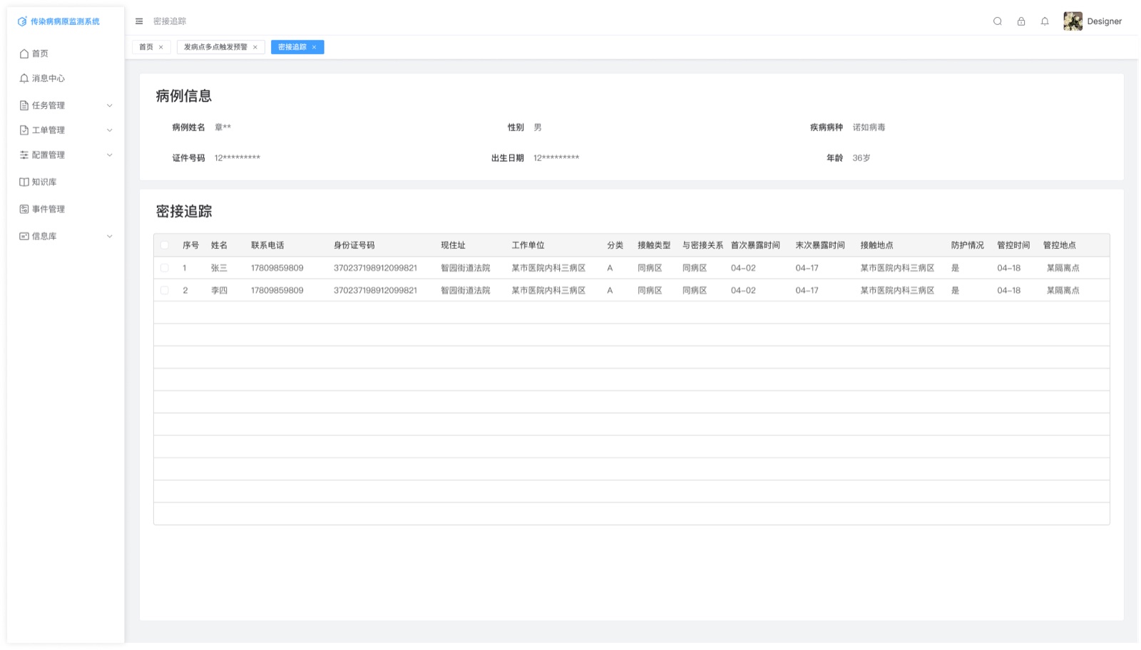 病原监测-密接追踪：传染病病原监测系统 UI 设计稿
